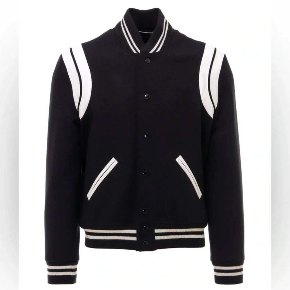 Saint Laurent Teddy Varsity Wool Black and White Jacket Size 44